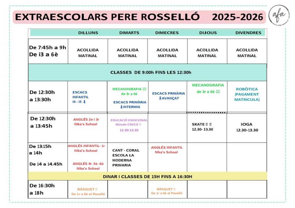 HORARIS EXTRAESCOLARS